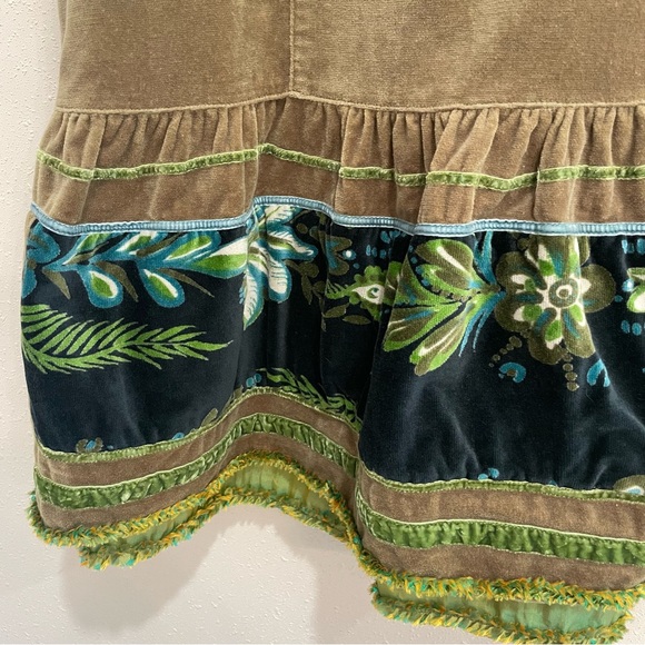 Oilily Velvet Green Embroidered Floral Midi Skirt, Vintage Style, Size 36 (6/S) - Picture 10 of 11